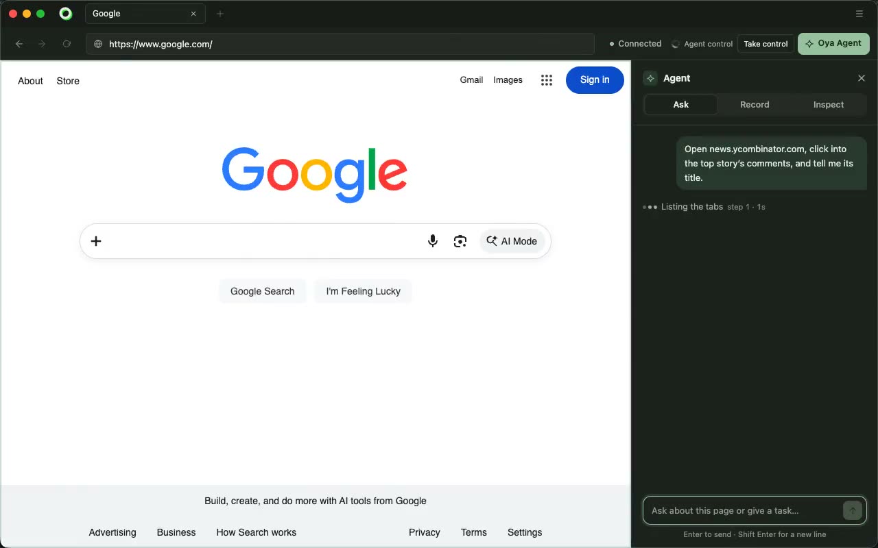 Oya, an agent does a browser task once, then it replays with no LLM